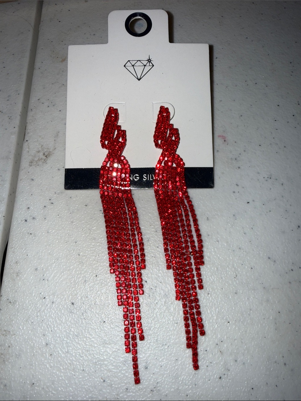 Vibrant Red Crystal Rhinestone Fringe Tassel Earrings